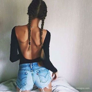 Collar Open Back Long-Sleeved Bodysuit